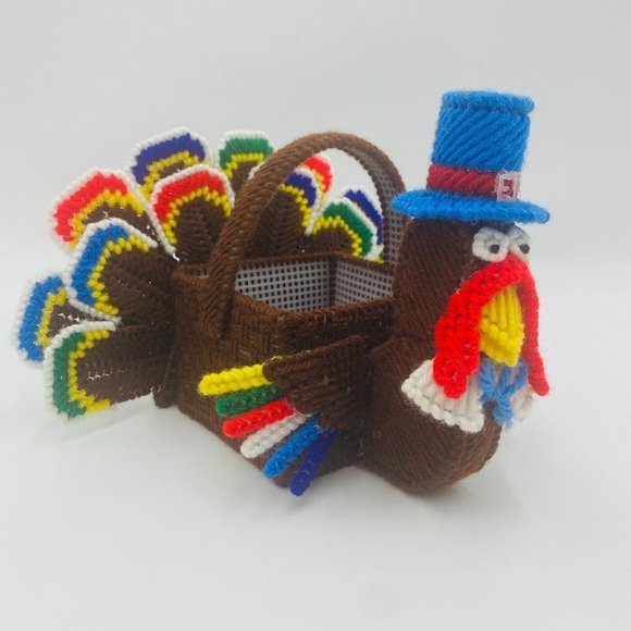 Turkey Plastic Canvas Craft Decorative Centerpiece Thanksgiving Card Basket - Picture 2 of 9